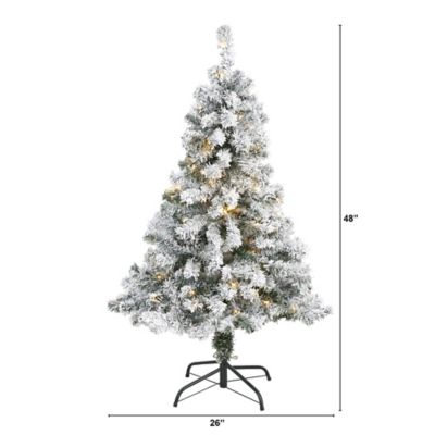 Image showing  4 ft. Flocked Rock Springs Spruce Artificial Christmas Tree with Clear LED Lights