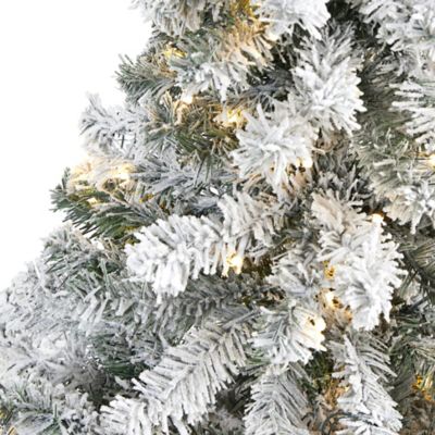 Image showing  4 ft. Flocked Rock Springs Spruce Artificial Christmas Tree with Clear LED Lights