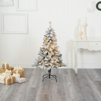 Image showing  4 ft. Flocked Rock Springs Spruce Artificial Christmas Tree with Clear LED Lights