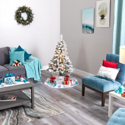 Image showing 5 th Nearly Natural 4 ft. Flocked Rock Springs Spruce Artificial Christmas Tree with Clear LED Lights