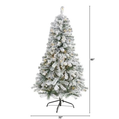 Image showing  5 ft. Flocked Rock Springs Spruce Artificial Christmas Tree with Clear LED Lights