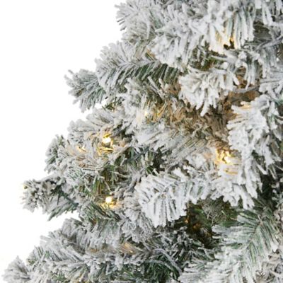 Image showing  5 ft. Flocked Rock Springs Spruce Artificial Christmas Tree with Clear LED Lights