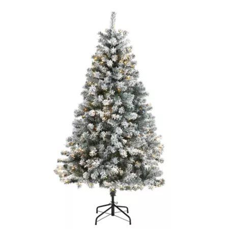 Nearly Natural 6-Foot Flocked Rock Springs Spruce Artificial Christmas Tree with Clear LED Lights Artificial Christmas Trees