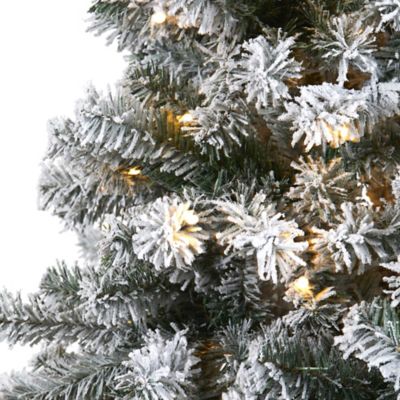 Image showing  6 ft. Pre-Lit Flocked Rock Springs Spruce Artificial Christmas Tree, Clear LED Lights