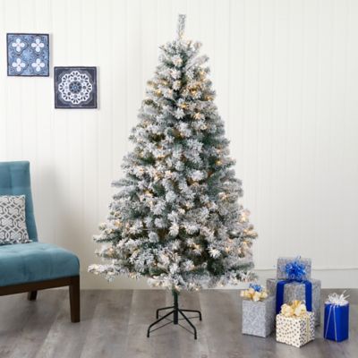 Image showing  6 ft. Pre-Lit Flocked Rock Springs Spruce Artificial Christmas Tree, Clear LED Lights