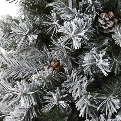 Image showing  6 ft. Flocked White River Mountain Pine Artificial Christmas Tree with Pine Cones
