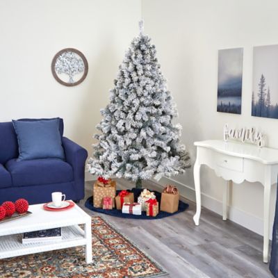 Image showing  6 ft. Flocked White River Mountain Pine Artificial Christmas Tree with Pine Cones