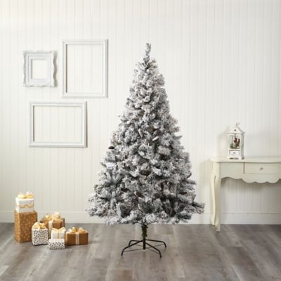 Image showing  7 ft. Flocked White River Mountain Pine Artificial Christmas Tree with Pine Cones