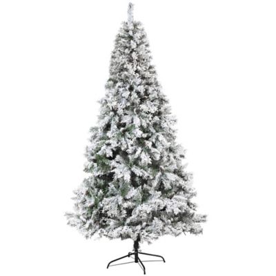 Nearly Natural 8 ft. Flocked White River Mountain Pine Artificial Christmas Tree with Pine Cones