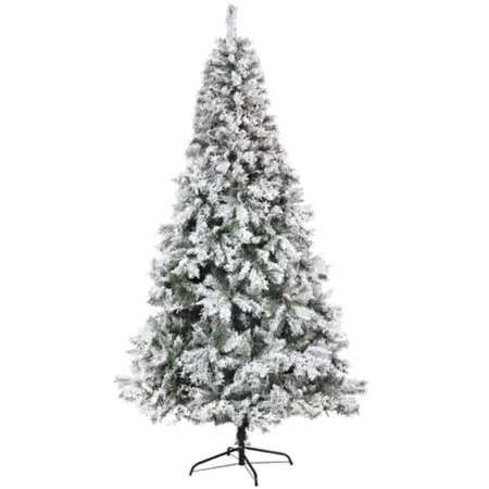 Nearly Natural 8' Flocked White River Mountain Pine Artificial Christmas Tree with Pine Cones Artificial Christmas Trees