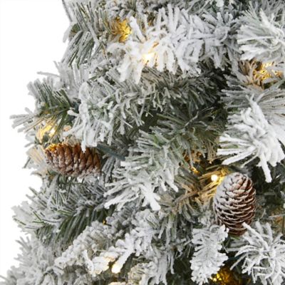 Image showing  3 ft. Flocked White River Mountain Pine Artificial Christmas Tree with Pine Cones and Clear LED Lights