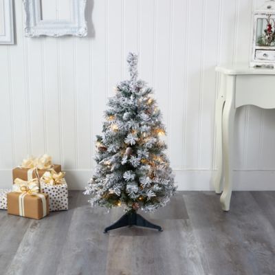 Image showing  3 ft. Flocked White River Mountain Pine Artificial Christmas Tree with Pine Cones and Clear LED Lights