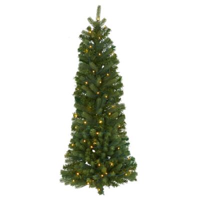 Nearly Natural 4 ft. Flat Back Wall Hanging Artificial Christmas Tree with Clear LED Lights