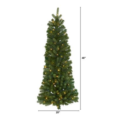 Image showing  4 ft. Flat Back Wall Hanging Artificial Christmas Tree with Clear LED Lights
