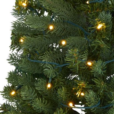 Image showing  4 ft. Flat Back Wall Hanging Artificial Christmas Tree with Clear LED Lights