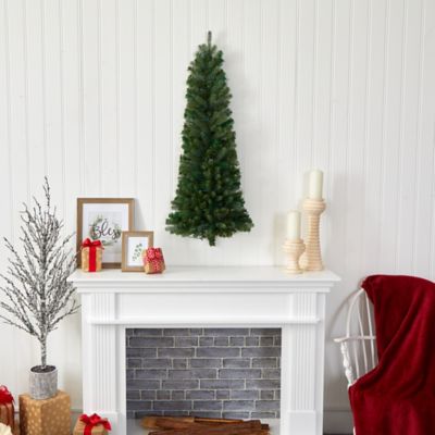 Image showing  4 ft. Flat Back Wall Hanging Artificial Christmas Tree with Clear LED Lights