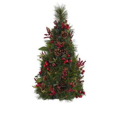 Nearly Natural 2 ft. Mixed Berry and Pine Cone Artificial Christmas Tree with Clear LED Lights