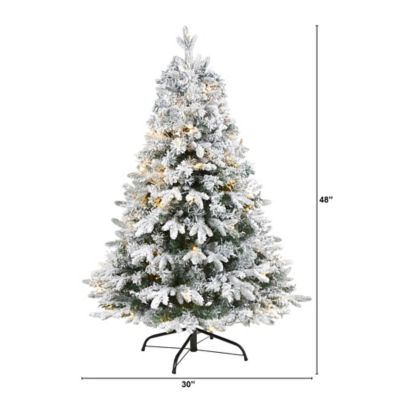 Image showing  4 ft. Flocked Vermont Mixed Pine Artificial Christmas Tree with Clear LED Lights