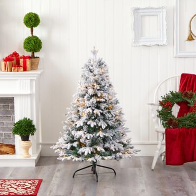 Image showing  4 ft. Flocked Vermont Mixed Pine Artificial Christmas Tree with Clear LED Lights