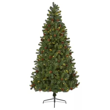 7.5 ft Rocky Mountain Spruce Artificial Christmas Tree with Pine Cones and Clear LED Lights Nearly Natural Artificial Christmas Trees