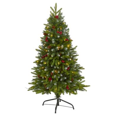 Nearly Natural 4 ft. Snow-Tipped Portland Spruce Artificial Christmas Tree with LED Lights