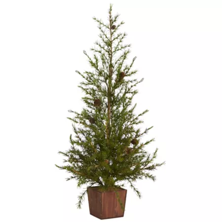 Nearly Natural 3 Foot Alpine Natural Look Artificial Christmas Tree with Pine Cones in Wooden Pot Artificial Christmas Trees