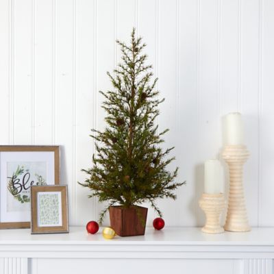 Image showing  3 ft. Alpine Natural-Look Artificial Christmas Tree with Pine Cones in Wood Planter