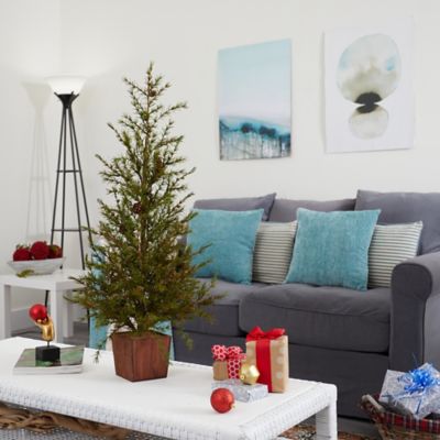 Image showing  3 ft. Alpine Natural-Look Artificial Christmas Tree with Pine Cones in Wood Planter