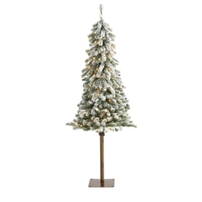 Nearly Natural 5 ft. Flocked Alpine Christmas Artificial Tree with Lights and Bendable Branches