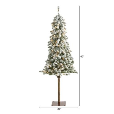 Image showing  5 ft. Flocked Alpine Christmas Artificial Tree with Lights and Bendable Branches