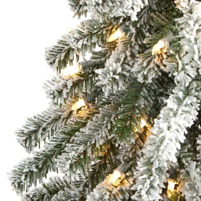 Image showing  5 ft. Flocked Alpine Christmas Artificial Tree with Lights and Bendable Branches