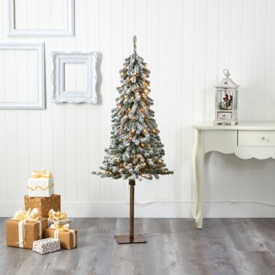 Image showing  5 ft. Flocked Alpine Christmas Artificial Tree with Lights and Bendable Branches