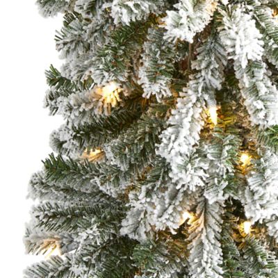 Image showing  6 ft. Flocked Alpine Christmas Artificial Tree with Lights and Bendable Branches