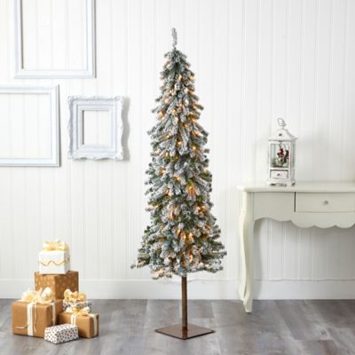 Image showing  6 ft. Flocked Alpine Christmas Artificial Tree with Lights and Bendable Branches