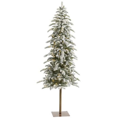 Nearly Natural 6.5 ft. Flocked Washington Alpine Christmas Artificial Tree with LED Lights
