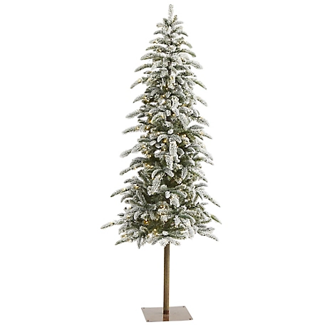 Nearly Natural 6.5 ft. Flocked Washington Alpine Christmas Artificial Tree with LED Lights