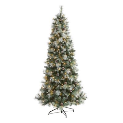 Nearly Natural 7 ft. Frosted Tip British Columbia Mountain Pine Artificial Christmas Tree with Lights