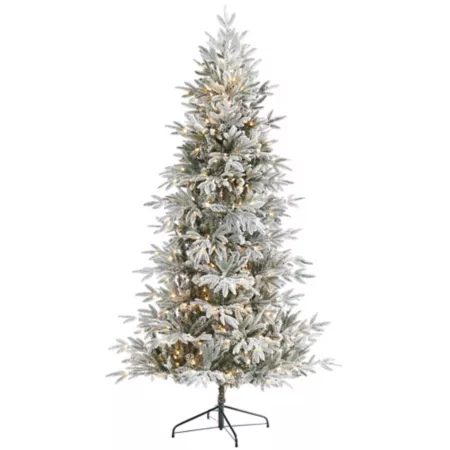 7.5 ft Flocked Manchester Spruce Artificial Christmas Tree with LED Lights and Bendable Branches Nearly Natural Artificial Christmas Trees