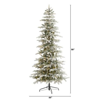 Image showing  7.5 ft. Slim Flocked Nova Scotia Spruce Artificial Christmas Tree with LED Lights and Bendable Branches
