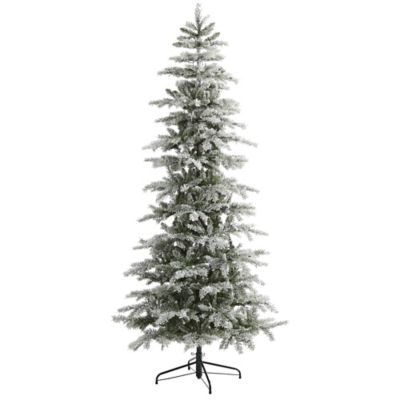 Image showing  7.5 ft. Slim Flocked Nova Scotia Spruce Artificial Christmas Tree with LED Lights and Bendable Branches