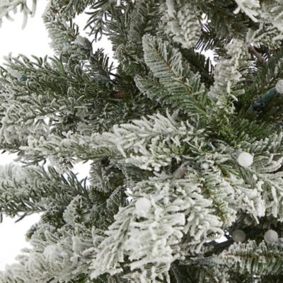 Image showing  7.5 ft. Slim Flocked Nova Scotia Spruce Artificial Christmas Tree with LED Lights and Bendable Branches