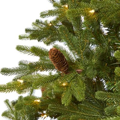 Image showing  7.5 ft. Yukon Mountain Fir Artificial Christmas Tree with Clear LED Lights, Pine Cones, Bendable Branches