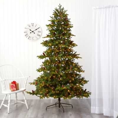 Image showing 6 th Nearly Natural 7.5 ft. Yukon Mountain Fir Artificial Christmas Tree with Clear LED Lights, Pine Cones, Bendable Branches