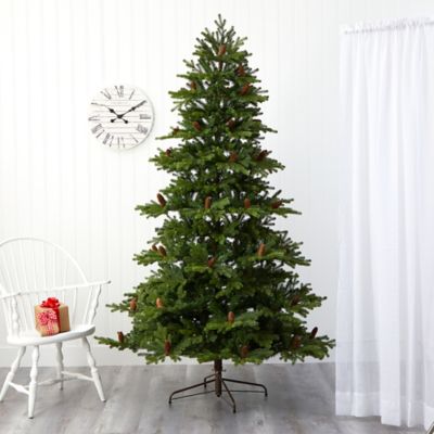 Image showing 7 th Nearly Natural 7.5 ft. Yukon Mountain Fir Artificial Christmas Tree with Clear LED Lights, Pine Cones, Bendable Branches
