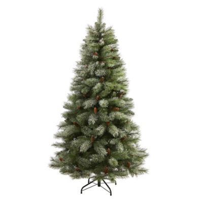 Nearly Natural 6 ft. Snowed French Alps Mountain Pine Artificial Christmas Tree with 583 Bendable Branches and Pine Cones