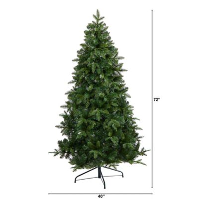 Image showing  6 ft. Grand Teton Spruce Flat Back Artificial Christmas Tree with Clear LED Lights and Bendable Branches