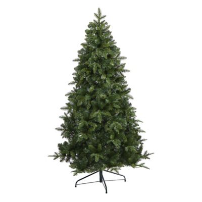 Image showing  6 ft. Grand Teton Spruce Flat Back Artificial Christmas Tree with Clear LED Lights and Bendable Branches