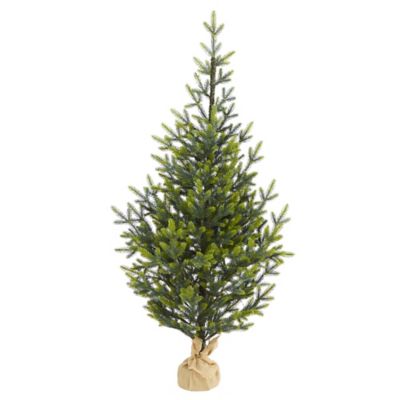 Image showing  5 ft. Fraser Fir Natural Look Artificial Christmas Tree in Base with Clear LED Lights, Bendable Branches