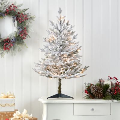Image showing  3 ft. Pre-Lit Flocked Fraser Fir Artificial Christmas Tree with Bendable Branches, Warm White Lights