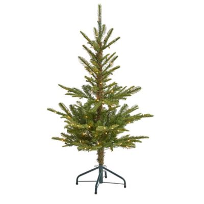Nearly Natural 4 ft. Layered Washington Spruce Artificial Christmas Tree with 100 Clear LED Lights, 189 Bendable Branches